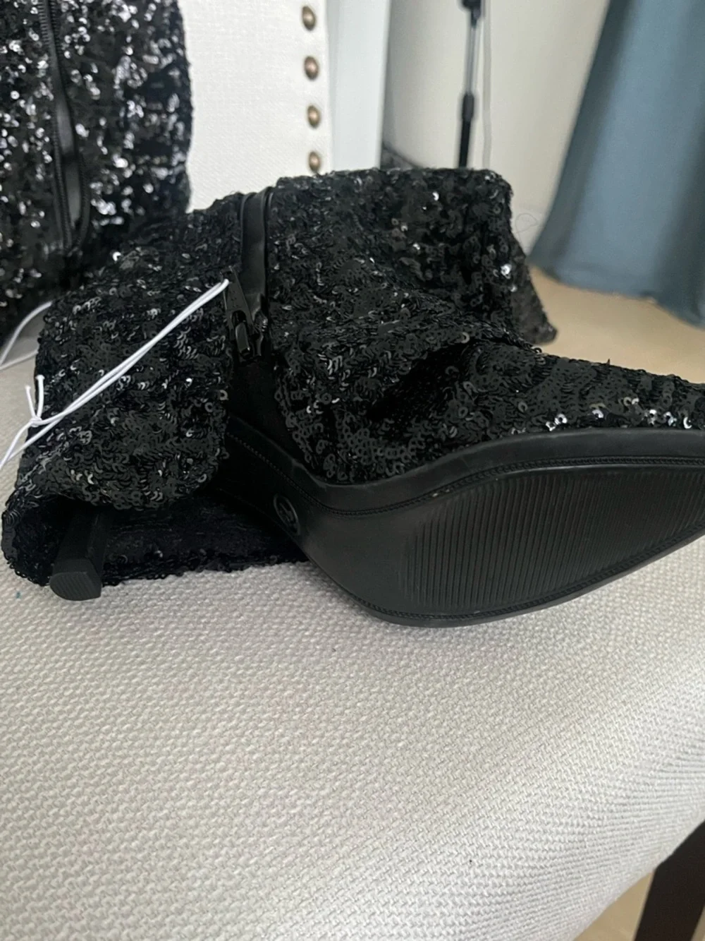 NWT Sequin Foldover Boots. Black sequin design w/ foldover "gaiter" style. - Picture 3 of 6